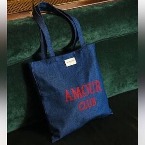 Sezane Paris Amour club dark wash denim Tote Bag/ New